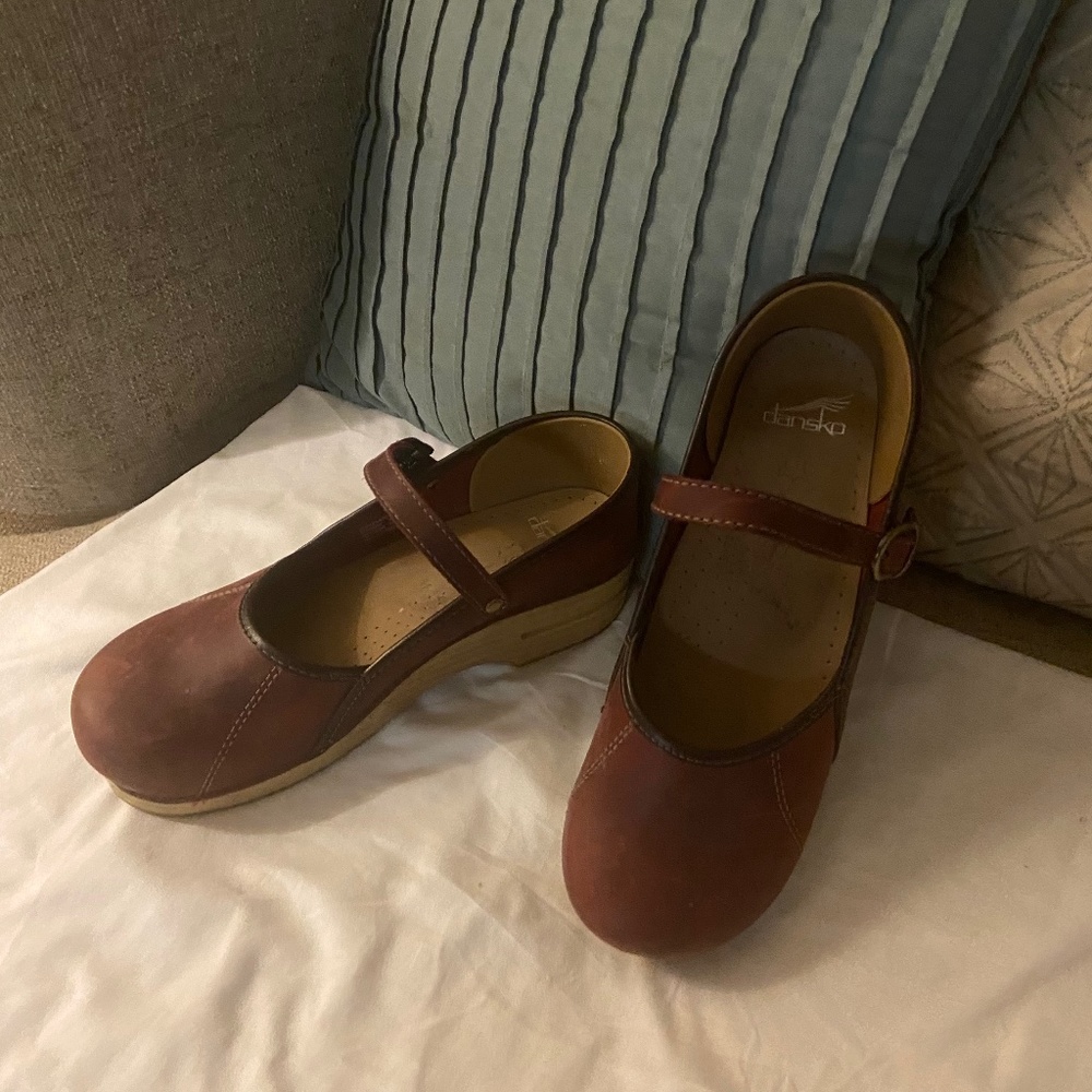 Dansko Mary Jane Clogs in Brown with Tan Sole